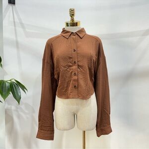 Cropped Button-Up Shirt with Oversized Sleeves